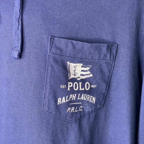 POLO Ralph Lauren Men's Navy Blue One Side Pocket Hoodie Size Medium - Picture 5 of 10